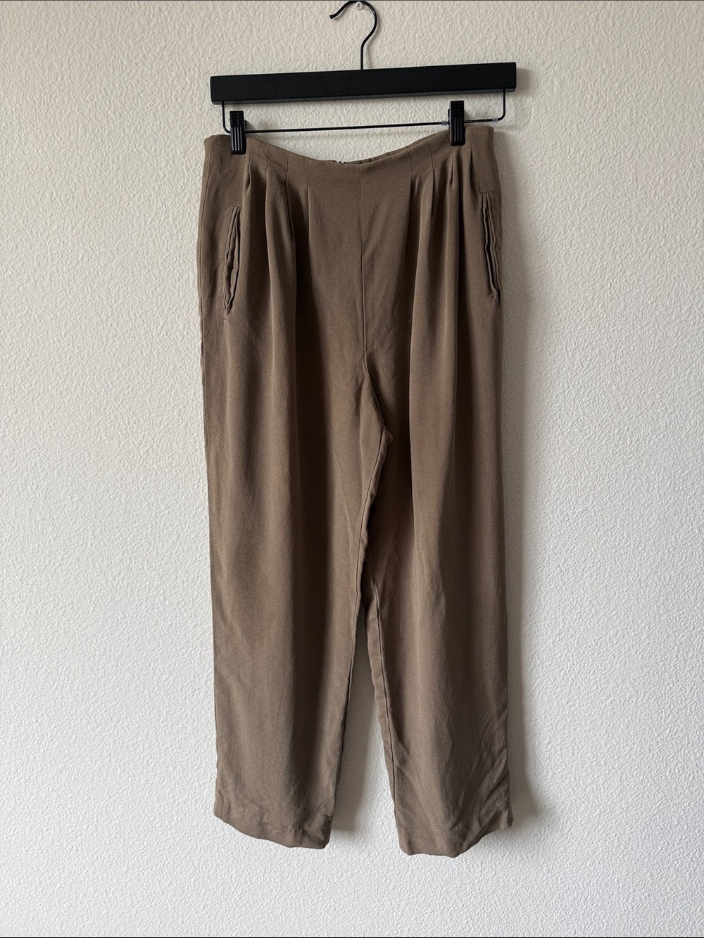 Dana Buchman Olive-Brown 100% silk Relaxed Trousers